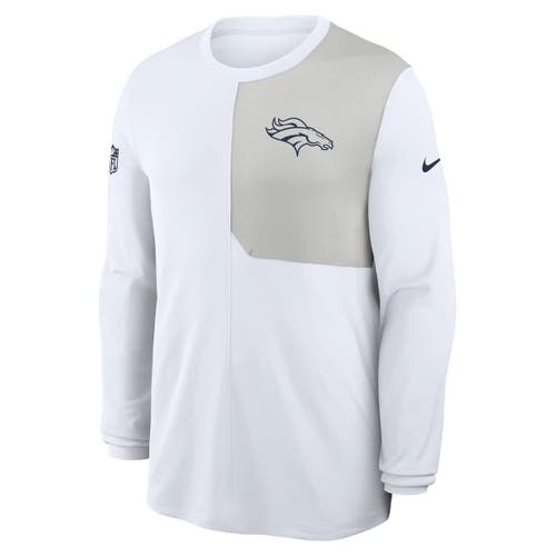 Nike White Denver Broncos Sideline Coach Uv Performance Long Sleeve T-shirt In White