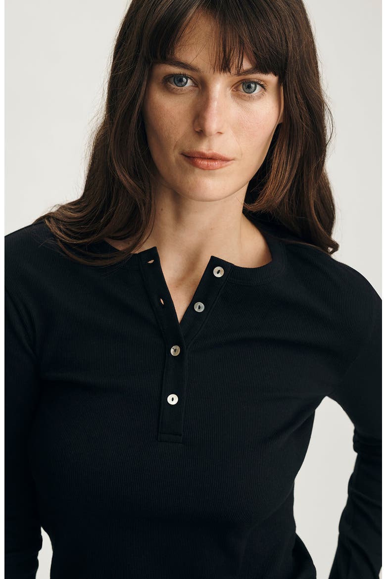 Stretch Cotton Rib Henley, Alternate, color, BLACK