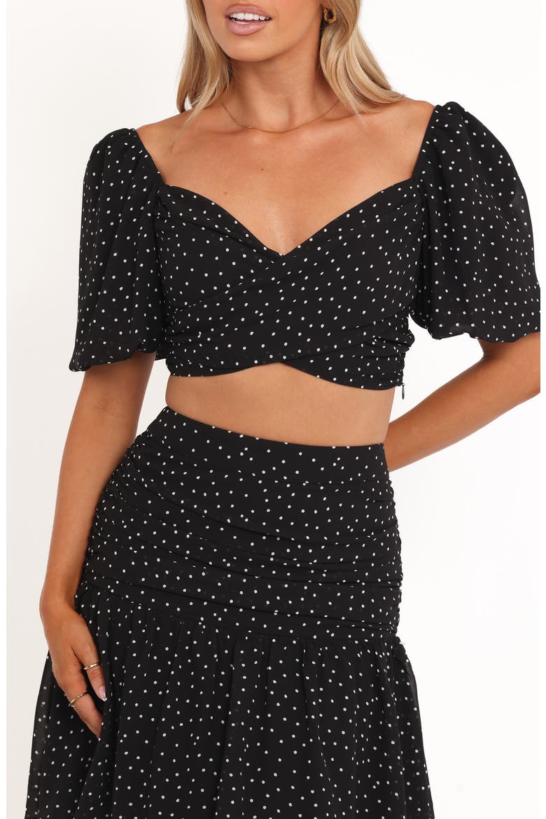 Selina Polka Dot Crop Top & Tiered Maxi Skirt Set, Alternate, color, BLACK POLKA DOT