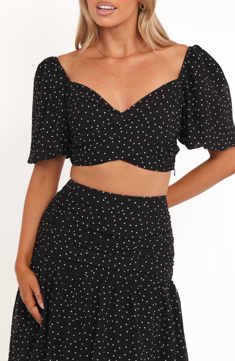 Petal & Pup Selina Polka Dot Crop Top & Tiered Maxi Skirt Set, Alternate, color, Black Polka Dot
