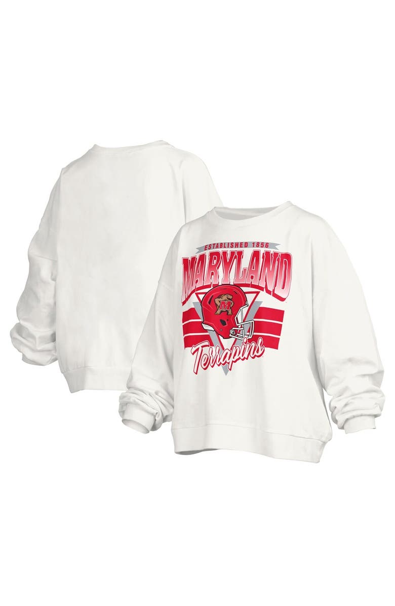 PRESSBOX Women's Pressbox White Maryland Terrapins Janice Retro Logo Oversized Pullover Sweatshirt, Main, color, White