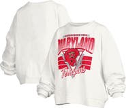 PRESSBOX Women's Pressbox White Maryland Terrapins Janice Retro Logo Oversized Pullover Sweatshirt