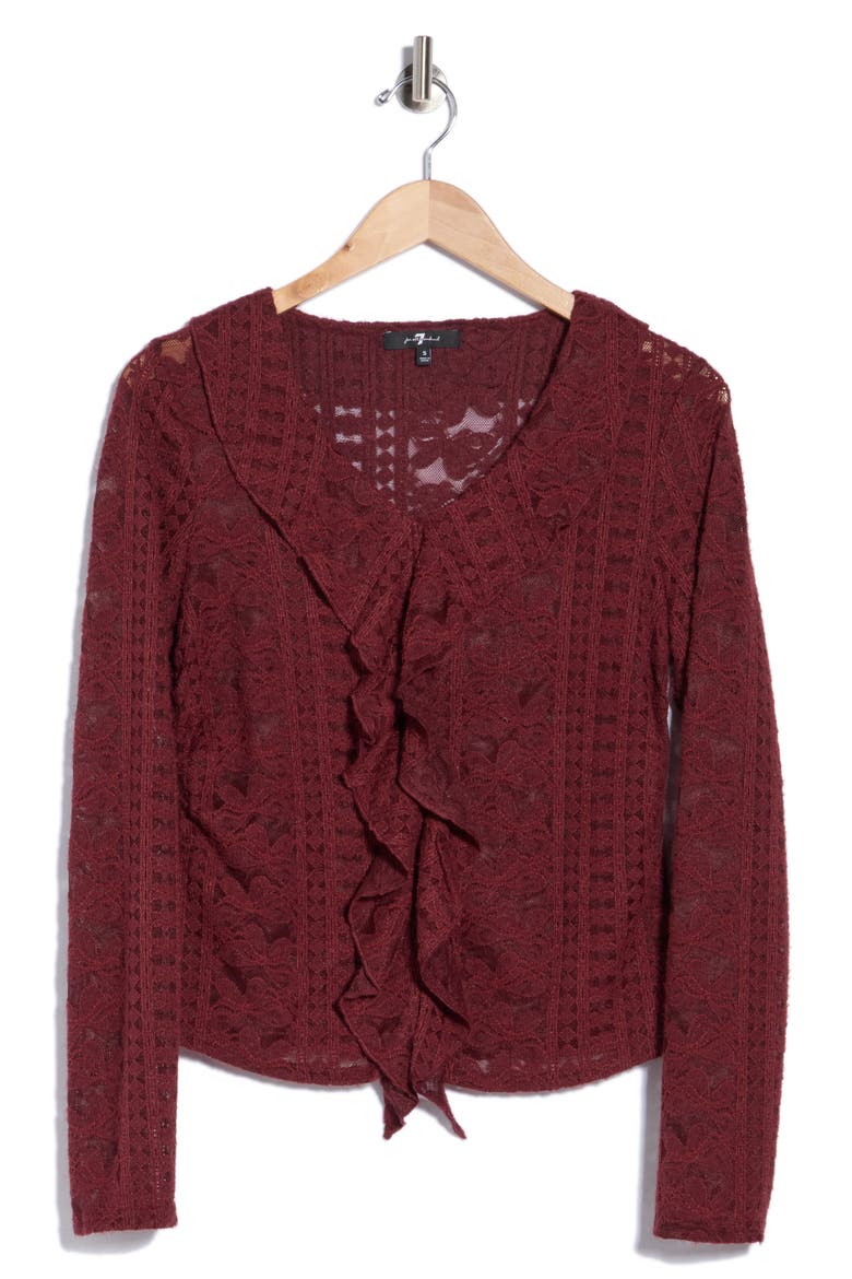 Ruffle V-Neck Sweater, Alternate, color, TAWNY PORT