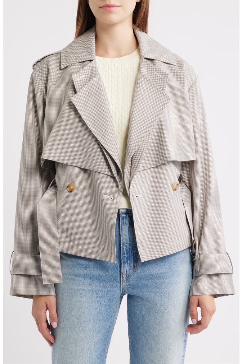 Houndstooth Short Trench Jacket, Alternate, color, BEIGE