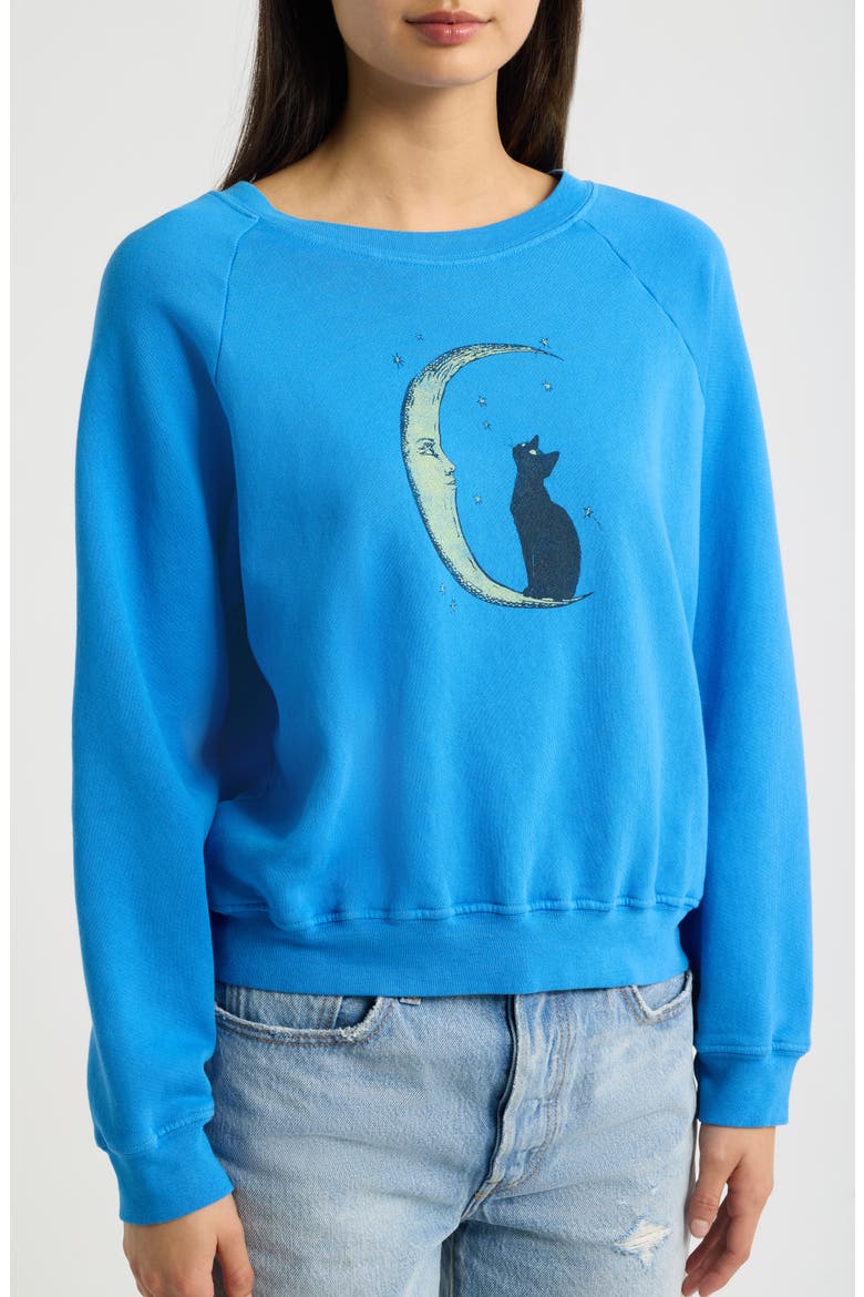 Moon Cat Shrunken Graphic Sweatshirt, Alternate, color, AZURE BLUE
