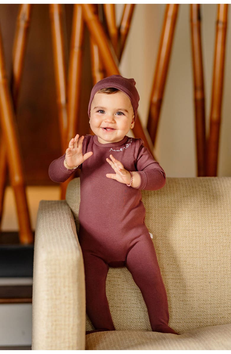 Pouf Girls Embroidered Footie, Alternate, color, Berry