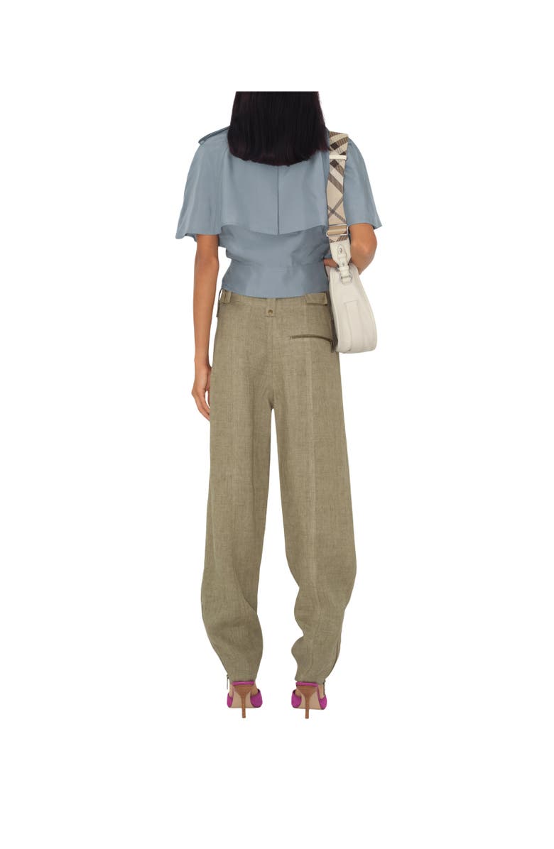 Burberry Linen Tailored Trousers, Alternate, color, Khaki/Milk