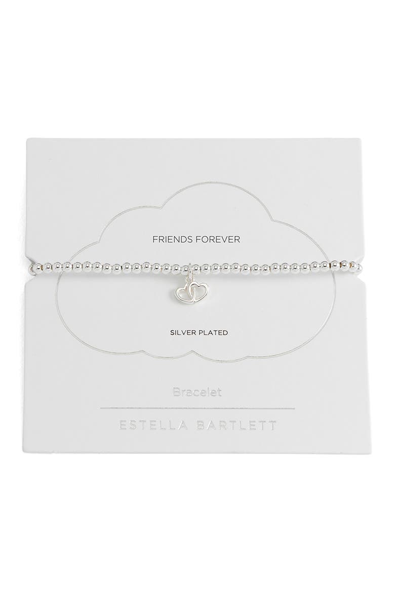 Sienna Double Heart Beaded Stretch Bracelet, Main, color, SILVER