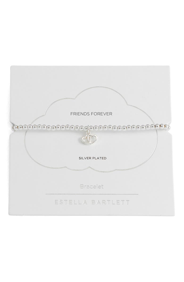 Estella Bartlett Sienna Double Heart Beaded Stretch Bracelet, Main, color, Silver