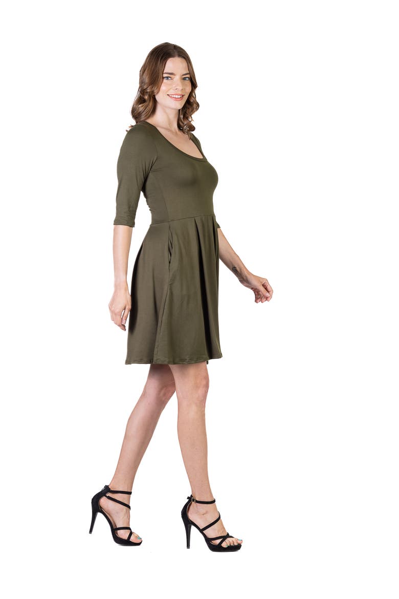 Three Quarter Sleeve Fit and Flare Mini Dress, Alternate, color, Olive