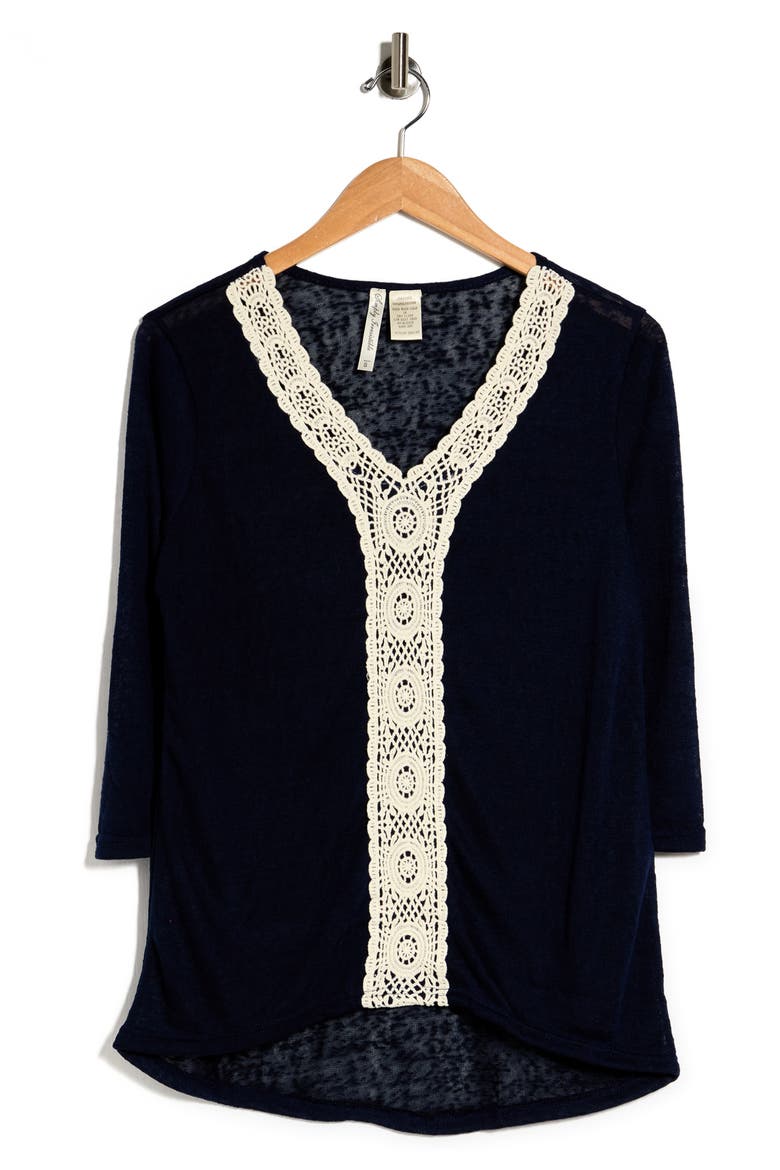 Crochet Lace Trim Tunic, Alternate, color, NAVY