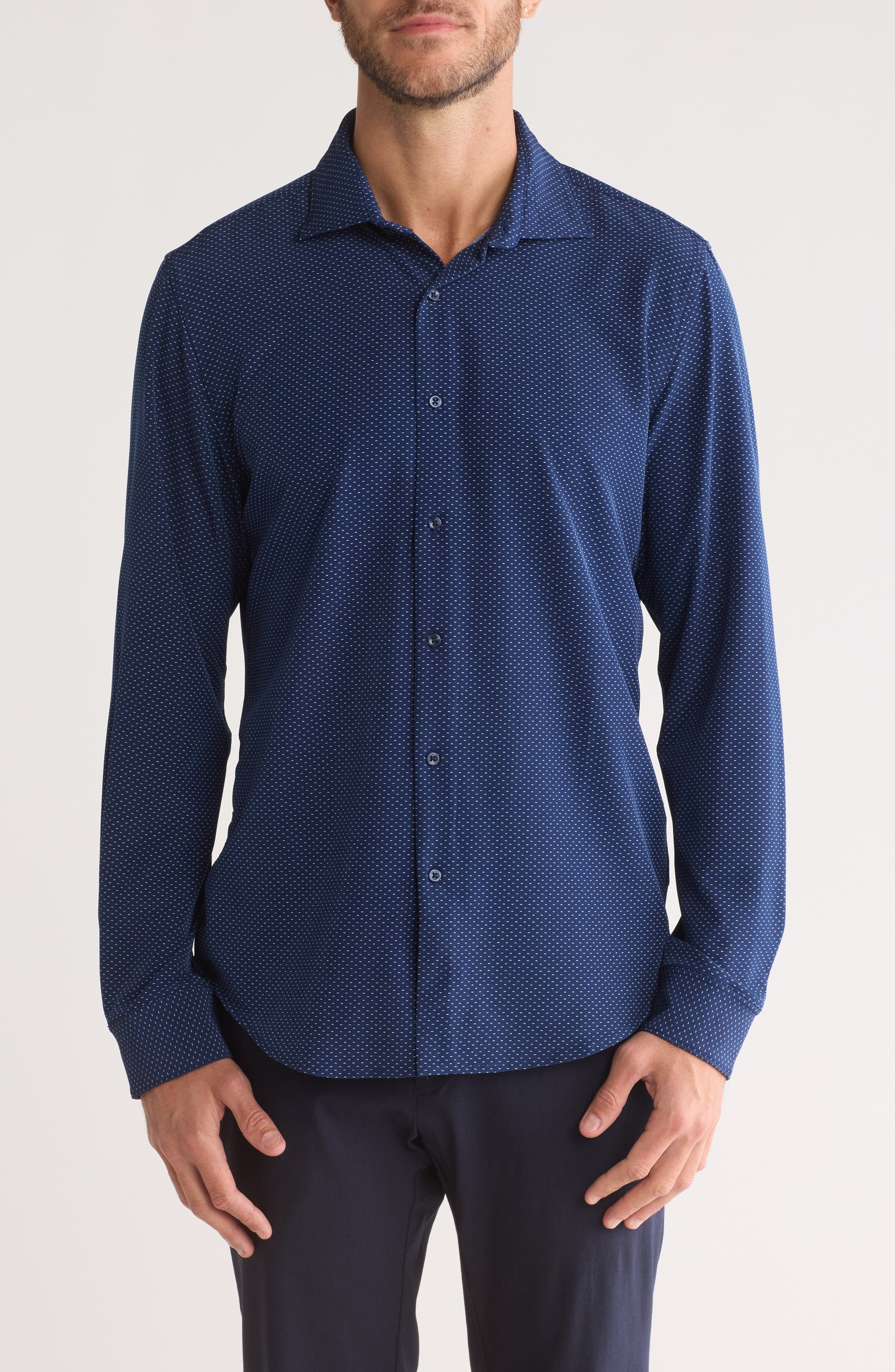 DENIM AND FLOWER Geo Print Long Sleeve Tech Button-Up Shirt