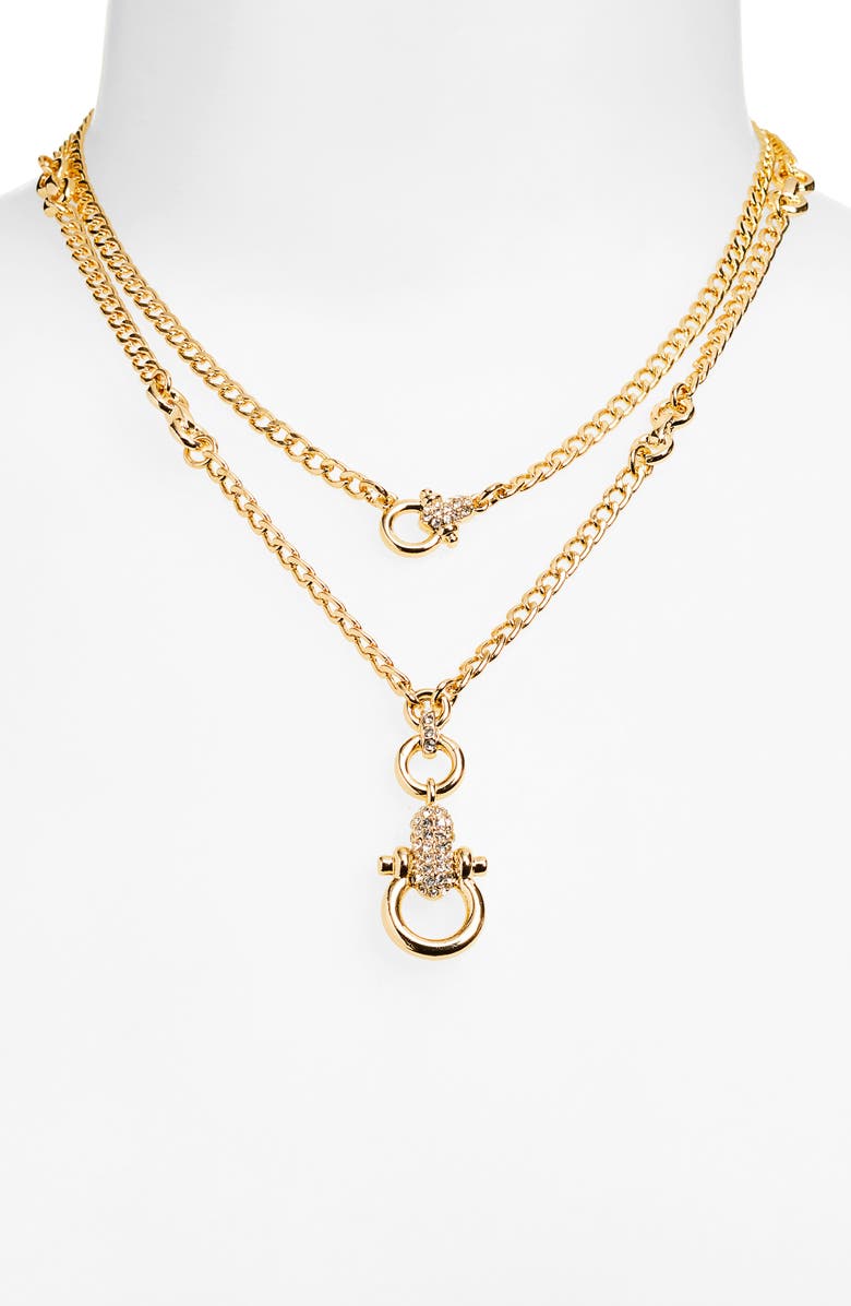 Vince Camuto Pavé Crystal Pendant Layered Necklace, Alternate, color, Gold Tone