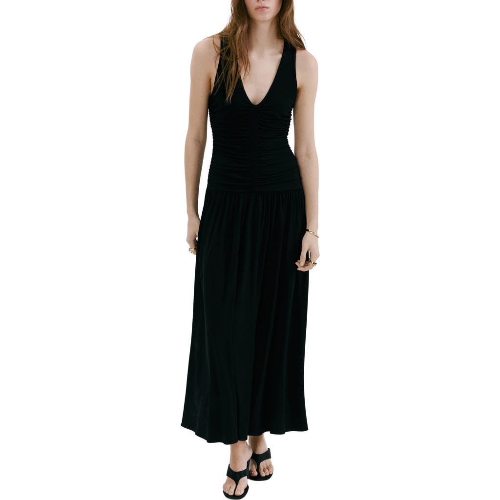 MANGO Ruched Sleeveless Maxi Dress in Black at Nordstrom, Size 6