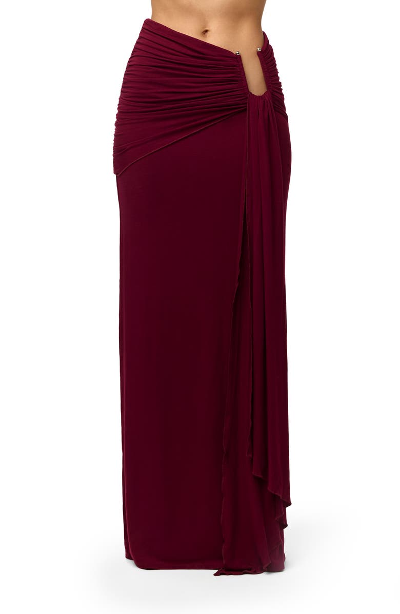 Naked Wardrobe U-Wire Ruched Maxi Skirt, Main, color, Sangria