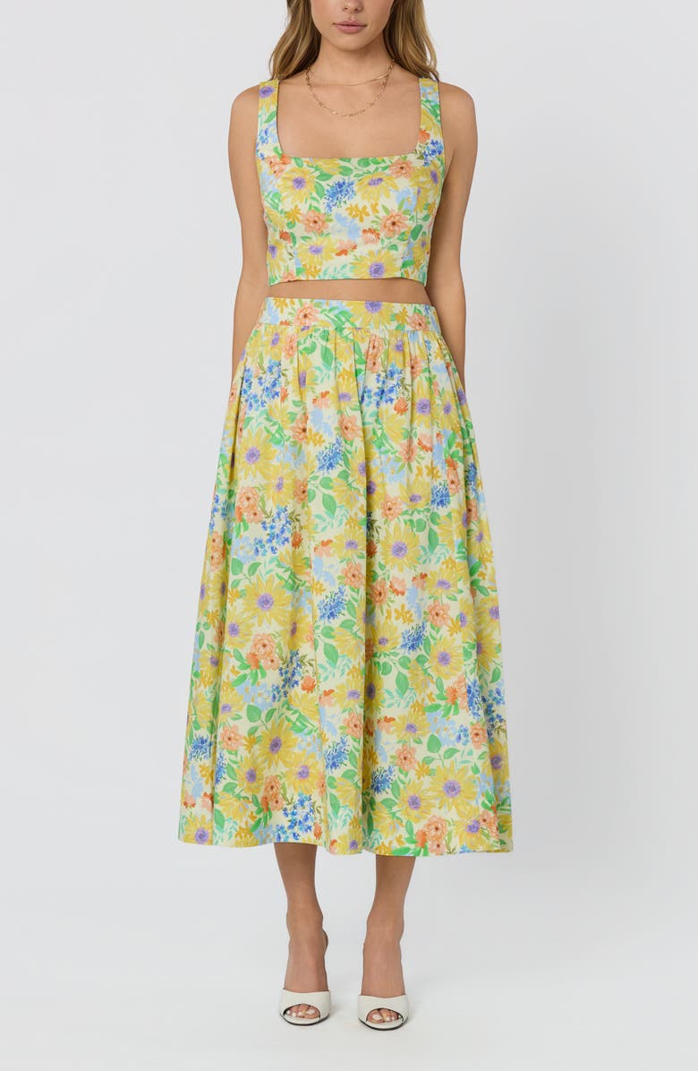 ASTR the Label Jolie Floral Print Midi Skirt, Alternate, color, Yellow Multi Floral