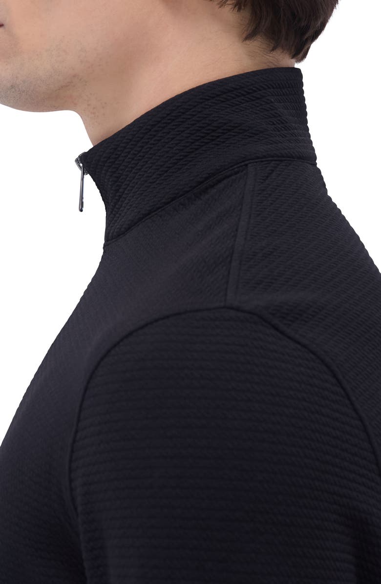 Bugatchi Waffle Knit Quarter Zip Performance Pullover, Alternate, color, Black