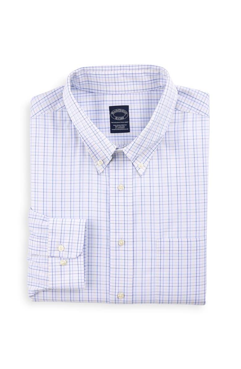 Brooks Brothers Big & Tall Non-Iron Tattersall Grid Dress Shirt, Main, color, Yellow