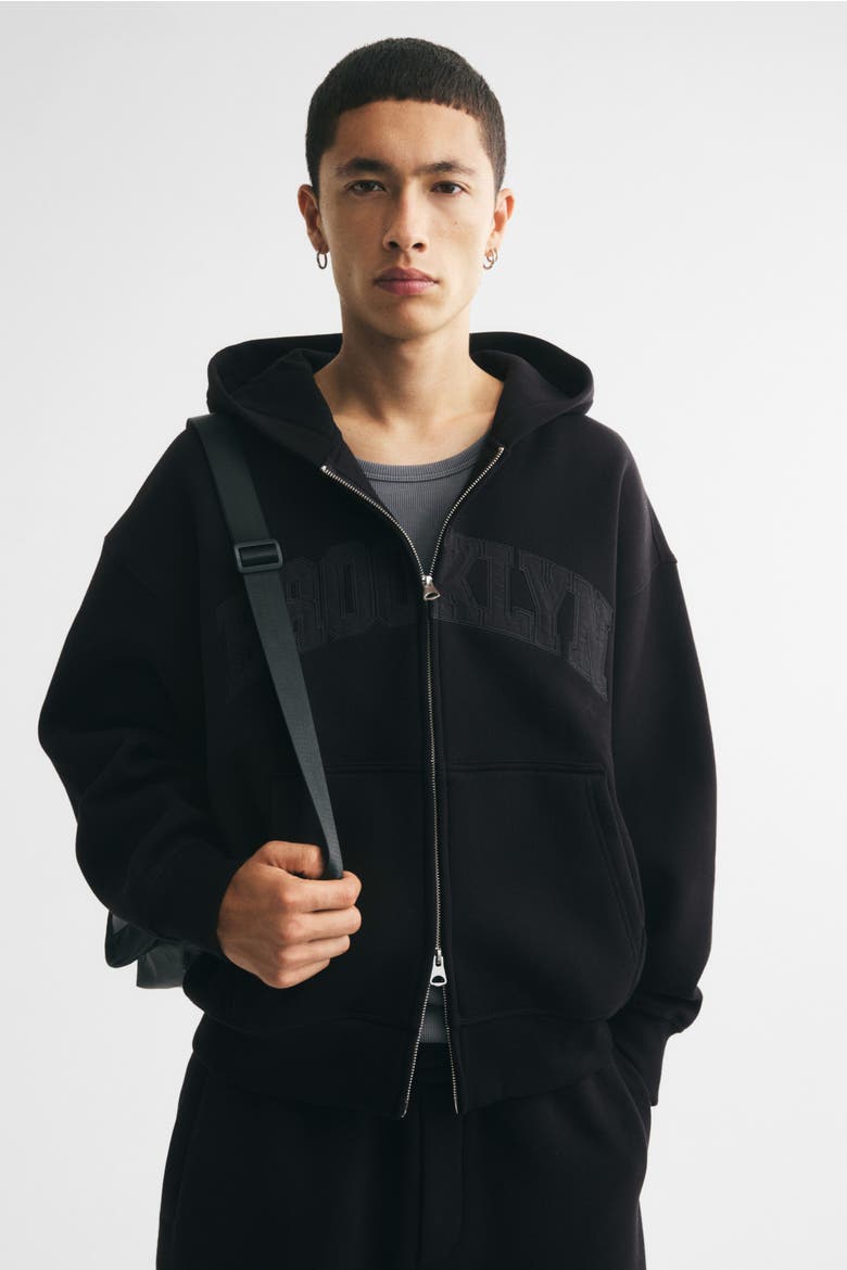 Oversized Printed Hooded Jacket, Alternate, color, Black/Brooklyn