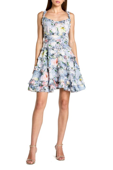 Floral Square Neck Ruffle Mini Dress