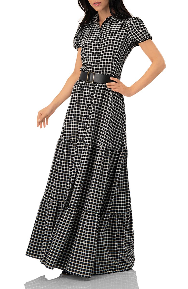 IVONNE Check Maxi Dress with Puff Sleeves, Alternate, color, Black