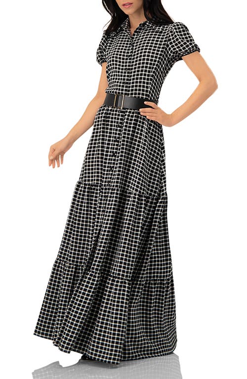 Ivonne Check Maxi Dress With Puff Sleeves In Black