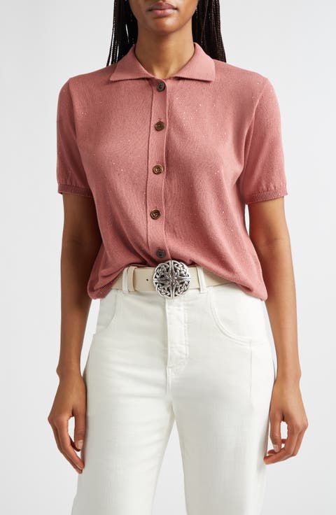 Micro Sequin Silk & Cotton Polo