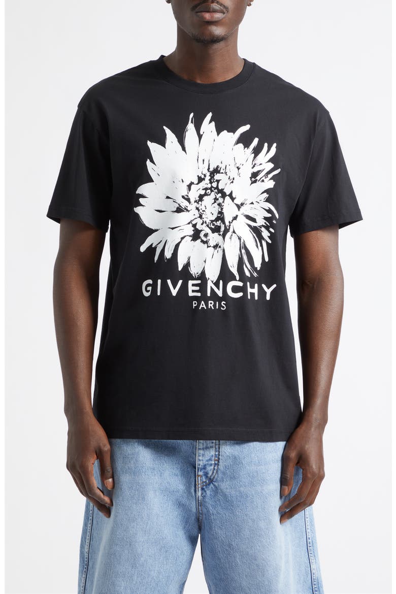 Flower Graphic Logo Cotton T-Shirt, Main, color, BLACK