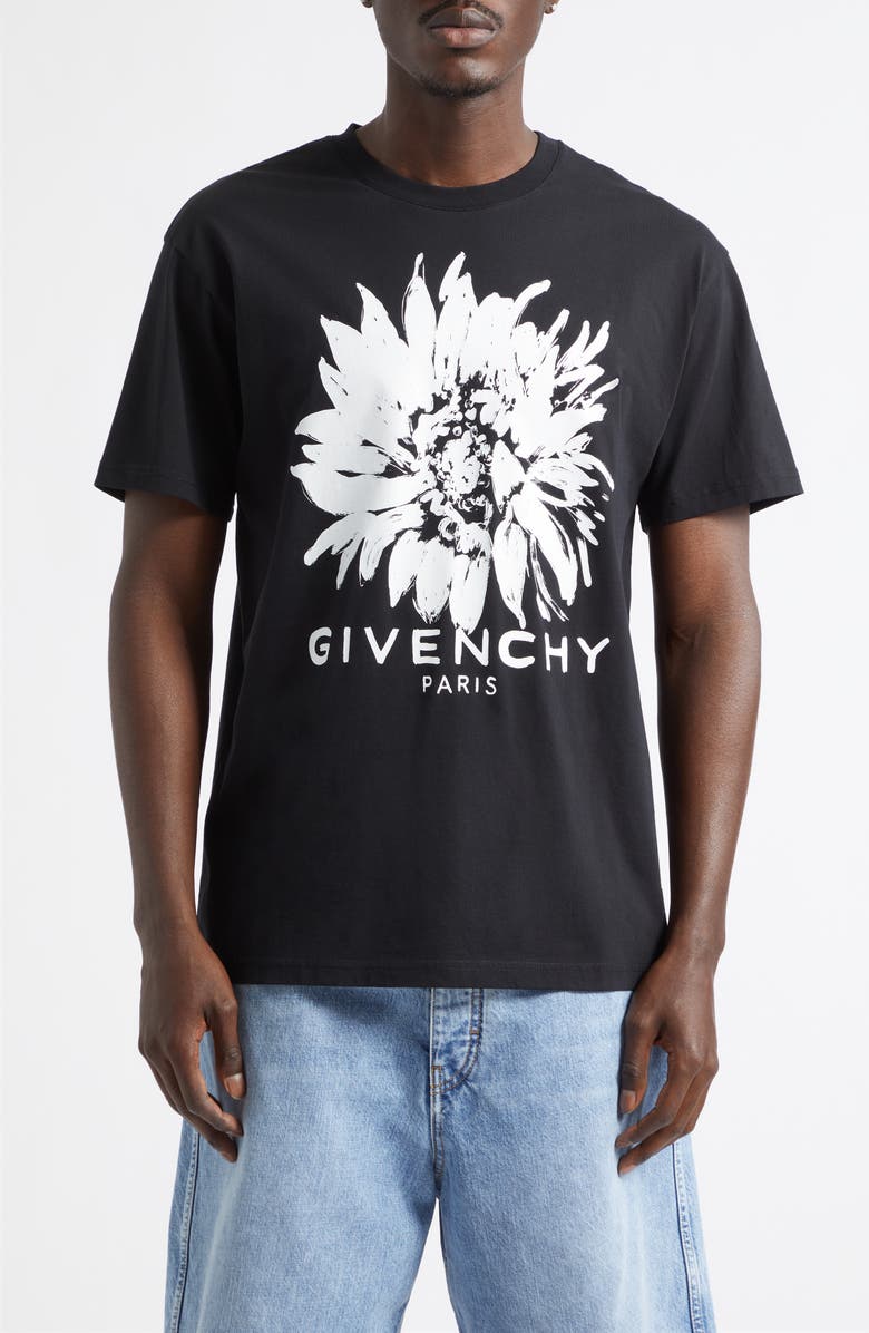 Givenchy Flower Graphic Logo Cotton T-Shirt, Main, color, Black
