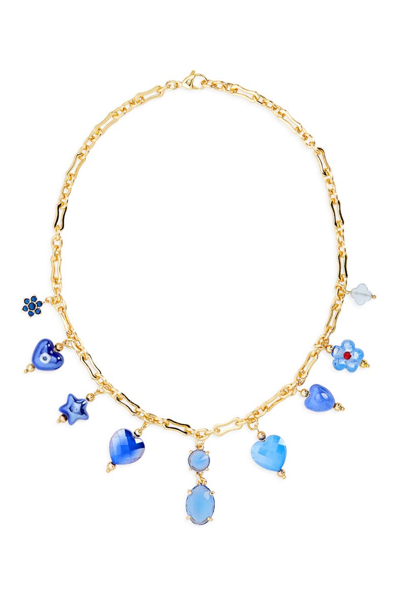 Aria Mix Cut Crystal Charm Collar Necklace, Main, color, BLUE