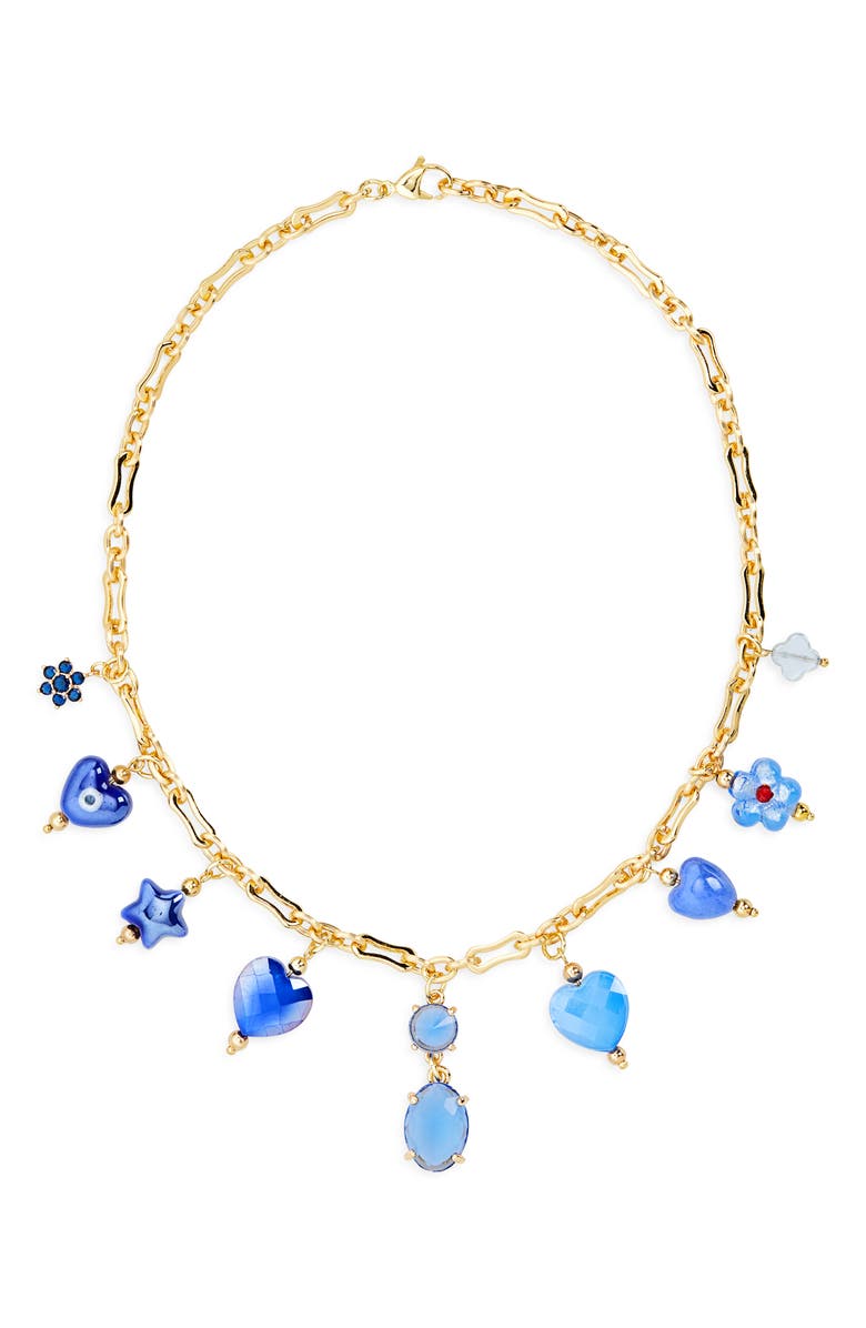 EYE CANDY LOS ANGELES Aria Mix Cut Crystal Charm Collar Necklace, Main, color, Blue
