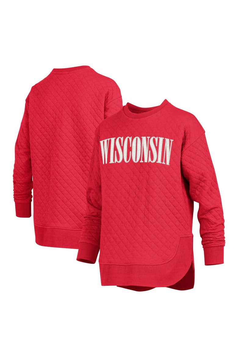 Women's Pressbox Red Wisconsin Badgers Quilted Long Sleeve Pullover Sweatshirt, Main, color, Red