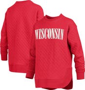 PRESSBOX Women's Pressbox Red Wisconsin Badgers Quilted Long Sleeve Pullover Sweatshirt