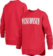 PRESSBOX Women's Pressbox Red Wisconsin Badgers Quilted Long Sleeve Pullover Sweatshirt