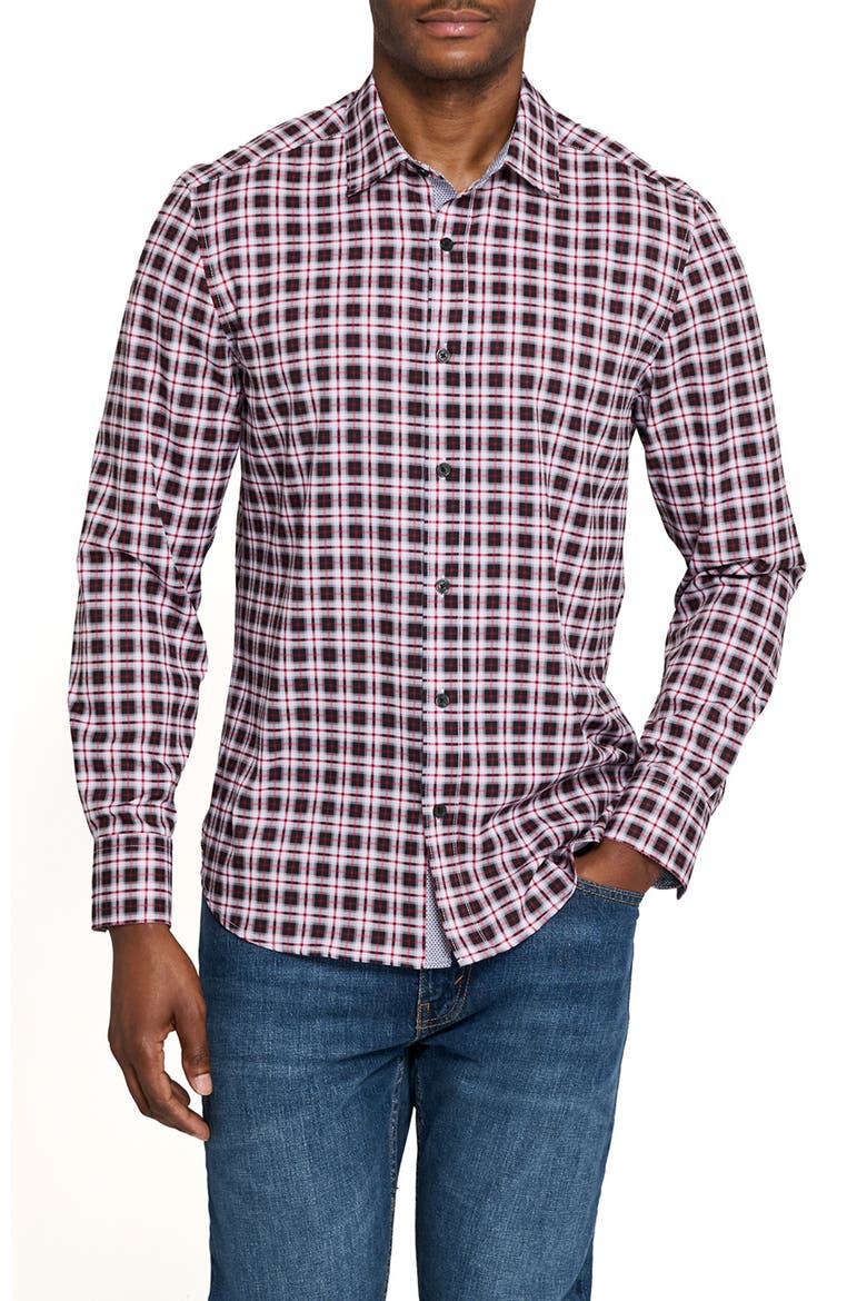 Check Woven Long Sleeve Basic, Main, color, BLACK/RED