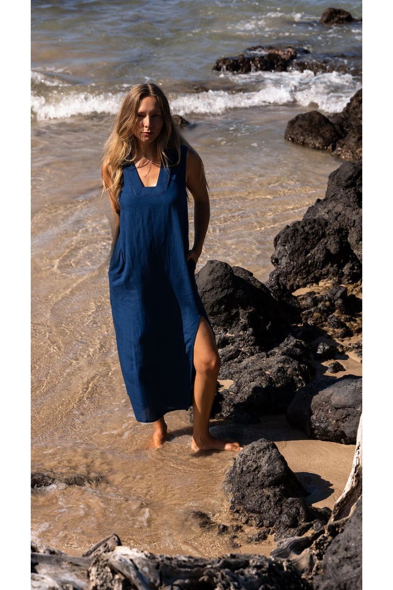 Grotta Midi Ladder Lace Sleeveless Dress, Alternate, color, Navy