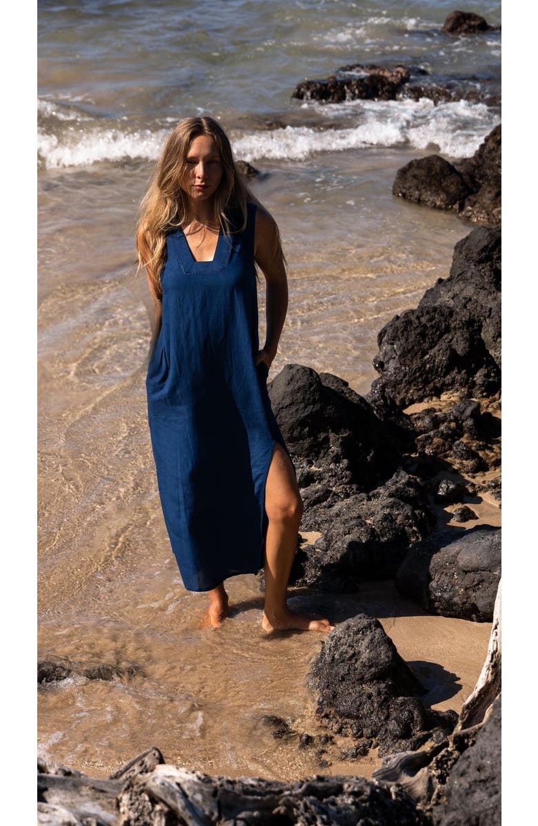 SITANO Grotta Midi Ladder Lace Sleeveless Dress, Alternate, color, Navy