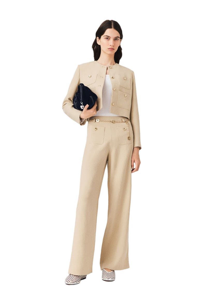 Linen blend suit trousers, Main, color, Beige