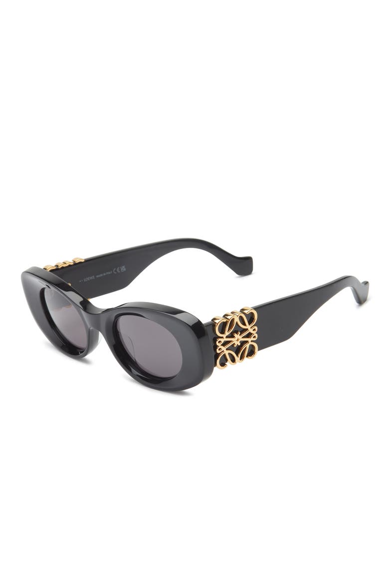 Anagram 49mm Small Rectangular Sunglasses, Alternate, color, SHINY BLACK / SMOKE