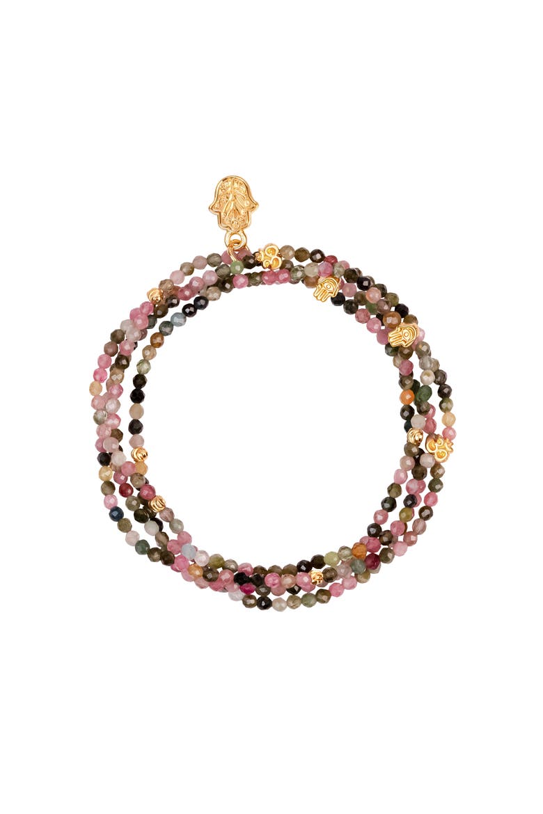 Women's Tourmaline Wrap Multicolor Bracelet Peace and Protection, Main, color, Pink/grey/yellow/green/gold