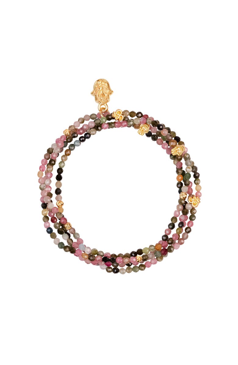 Karma and Luck Women's Tourmaline Wrap Multicolor Bracelet Peace and Protection, Main, color, Pink/Grey/Yellow/Green/Gold