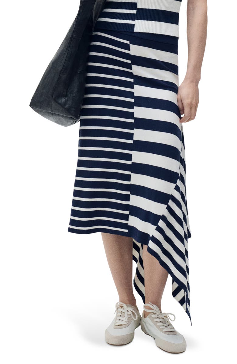 MANGO Asymmetric Stripe Knit Skirt, Main, color, 