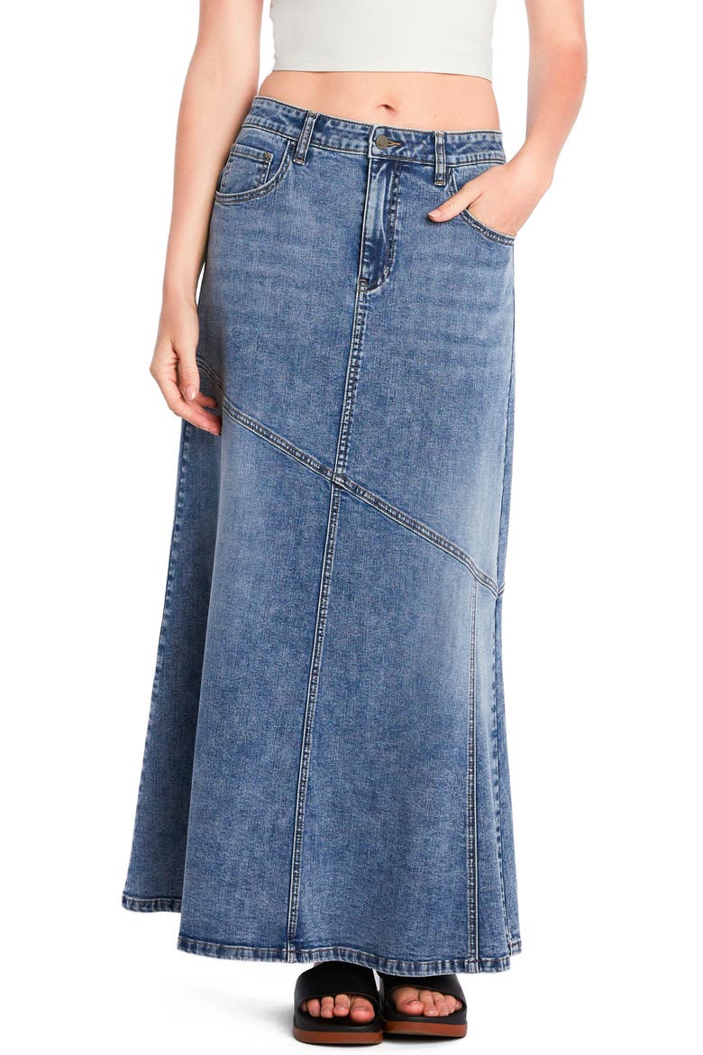 Seamed Denim Maxi Skirt, Main, color, DANCE BLUE