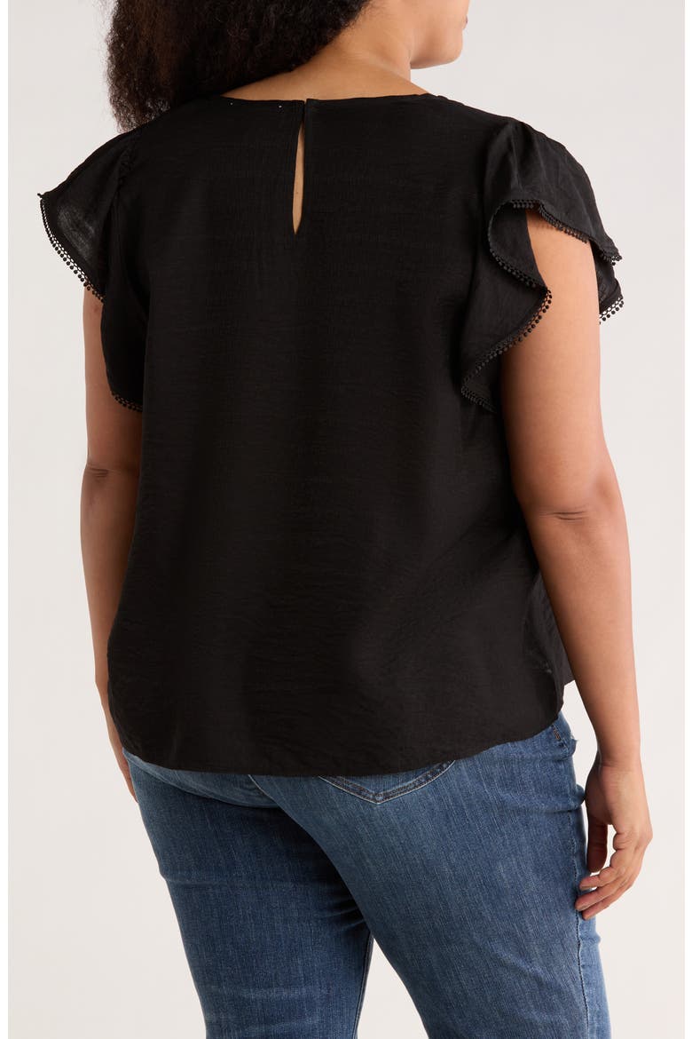 V-Neck Flutter Sleeve Top, Alternate, color, BLACK
