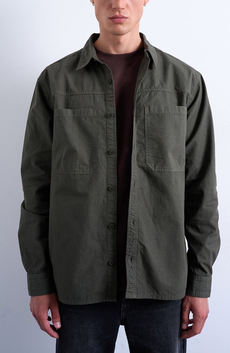 Topman Regular Fit Ripstop Button-Up Shirt, Main, color, Khaki