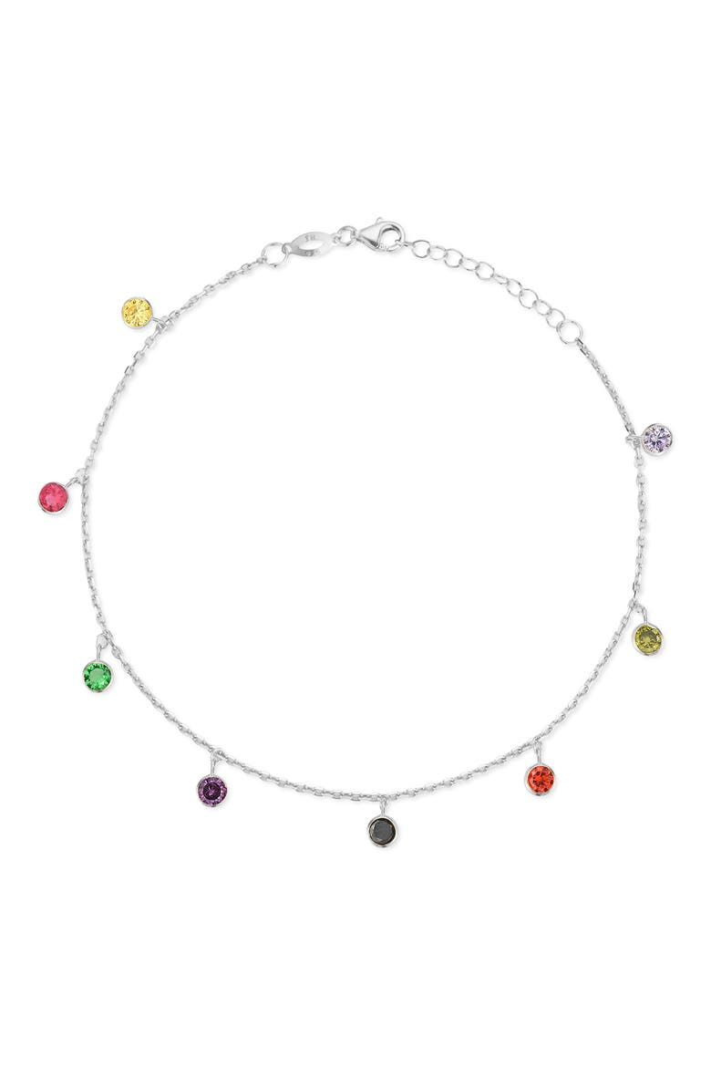 Cubic Zirconia Charm Anklet, Main, color, SILVER