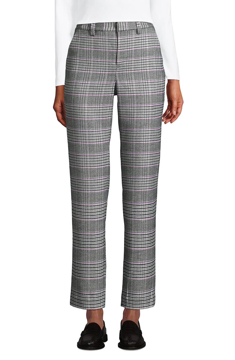 Lands' End High Rise Brushed Flannel Tapered Ankle Pants, Main, color, Pink Amethyst Glen Plaid