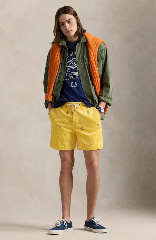 Polo Ralph Lauren Mens Corduroy Embroidered Cotton Shorts Beach Yellow Emb In Beach Yellow W/surfer Emb