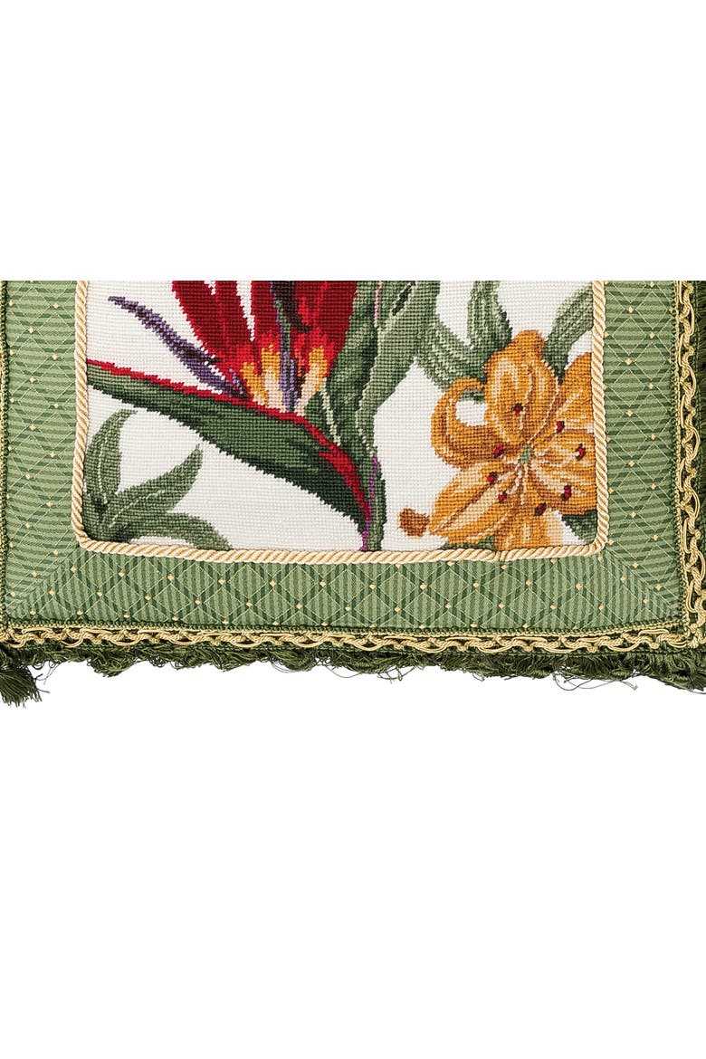 Tropical Floral Needlepoint Throw Pillow, 16" x 16", Alternate, color, Green