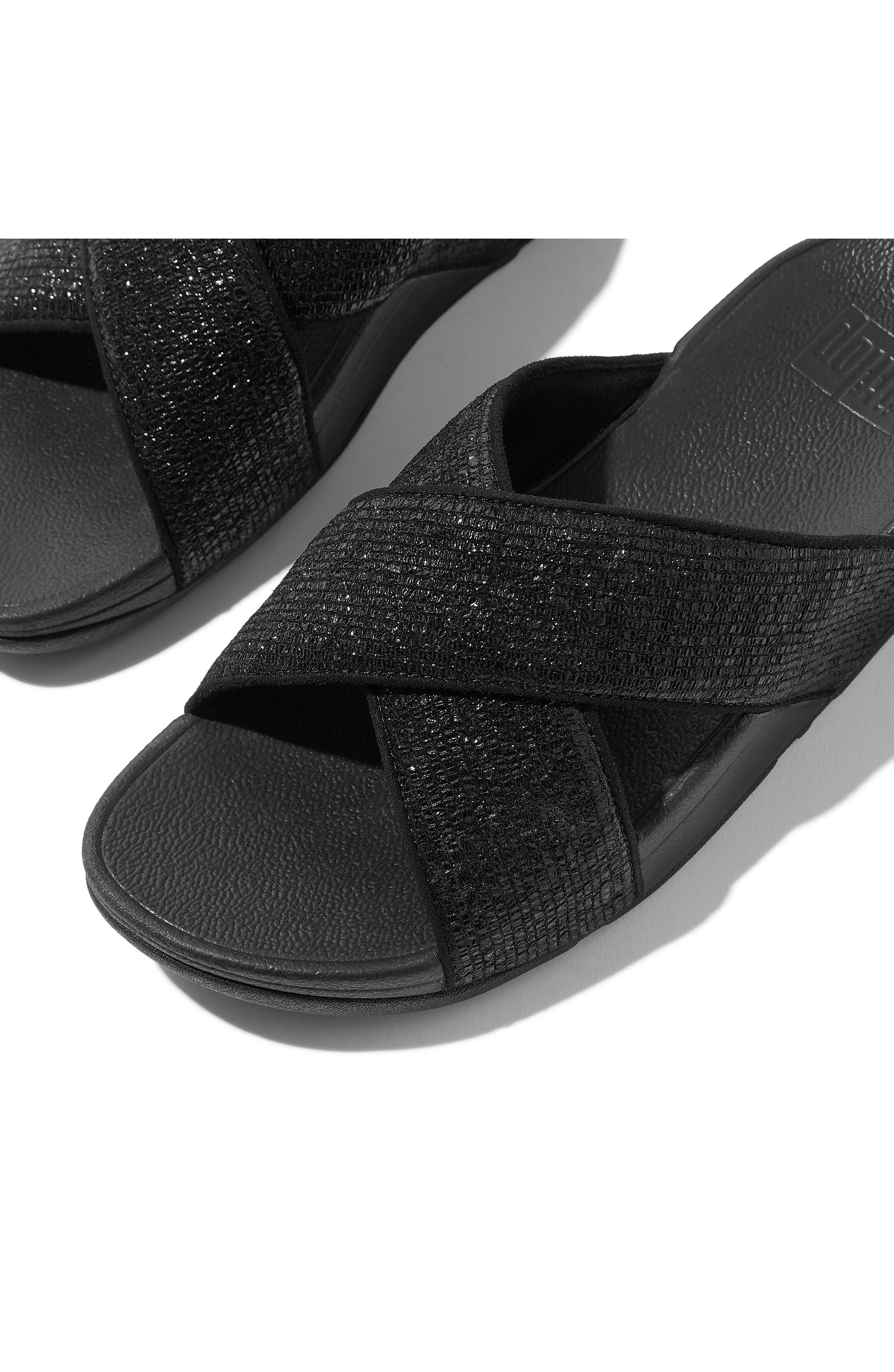 FitFlop Lulu Crinkled Shimmer Sandal, Alternate, color, Metallic Black